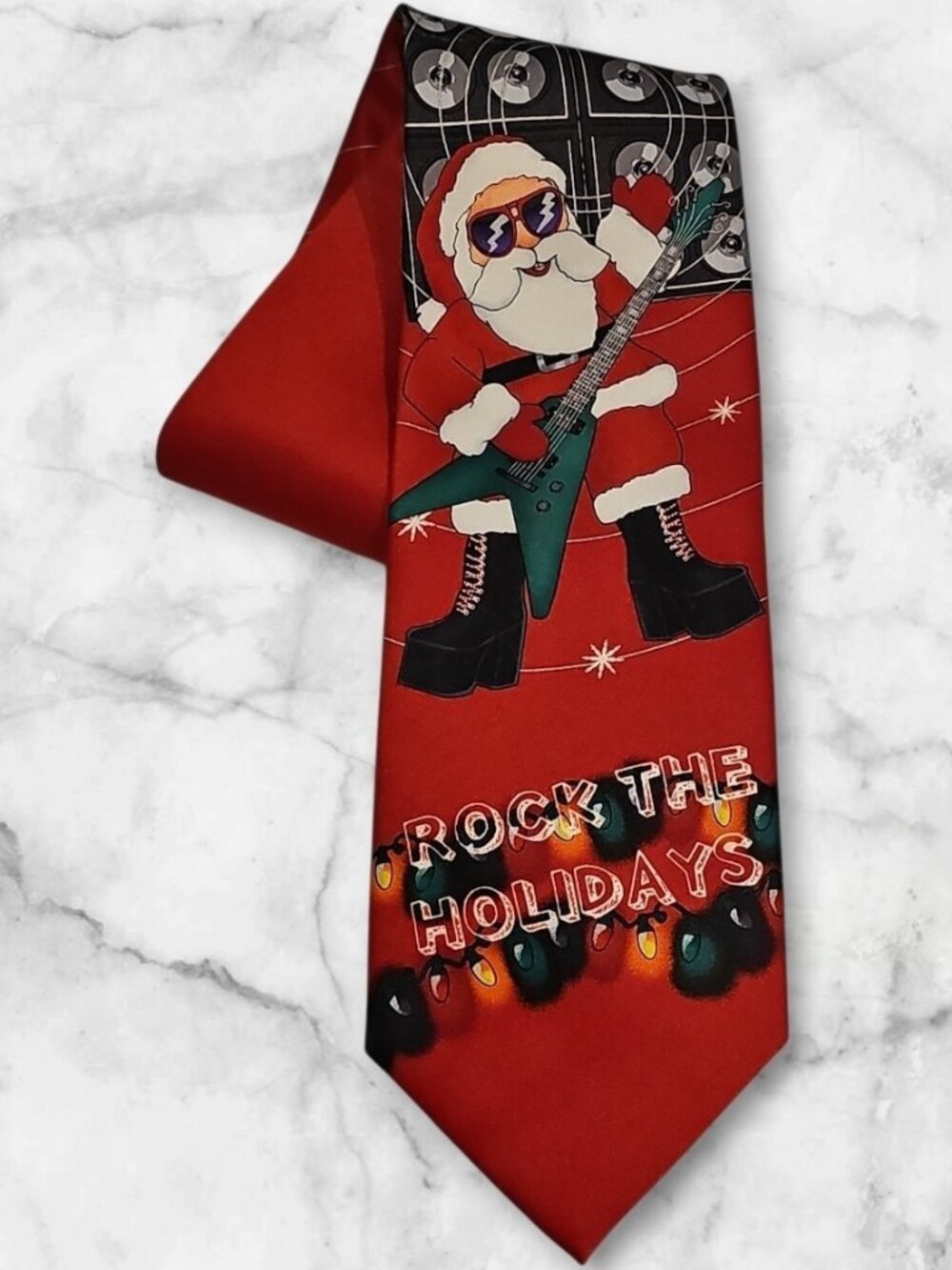 Rock the Holidays Santa Christmas Tie Santa Playing Guitar Novelty Necktie